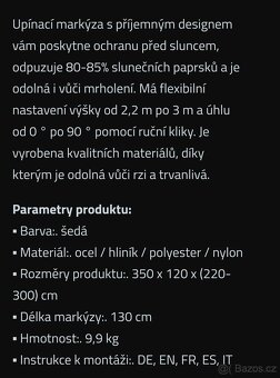 Balkónová markýza 350x130x220-300cm - 10
