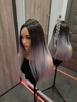 Rovná paruka s krajkou vpředu, blond ombre s copem 71350 - 10
