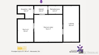 Pronájem bytu 2+1, 44 m2 - Moravská, Zlín, ev.č. 02235 - 10