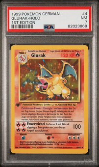 1999 Pokémon German 1. vydání Charizard Holo 4 PSA 7 - 10