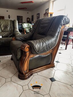 Sedací kožená souprava 3+2+1 2x el relax - kůže, dřevo - 10
