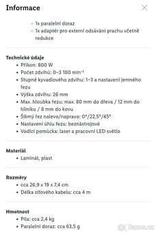 Elektrická přímočará pila Parkside 800W - 10