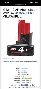 Milwaukee M12 HC Red- Lithium 4.0AH Nově Batteries Na Prode - 10