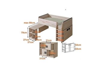 Dětská/studentská vyvýšená postel - 10
