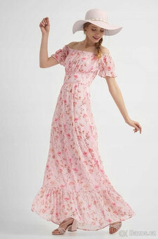 Dlouhé květované šaty růžové carmen Orsay S 36 - 10