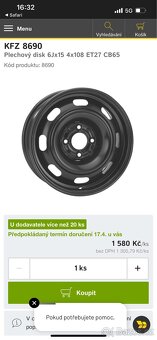 Plechové černé disky 4x108, 6x15” jako nové - 10
