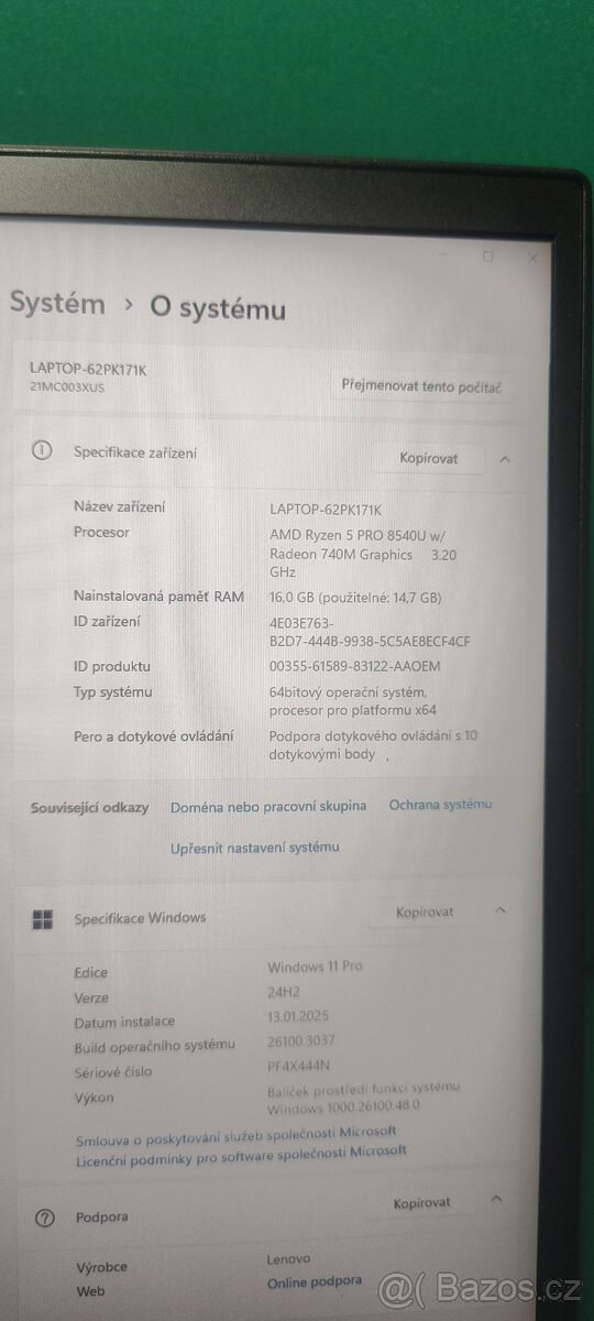 Lenovo ThinkPad t14 g5 r5-8540u 32/512GB√FHD400nit√1rz√DPH - 11