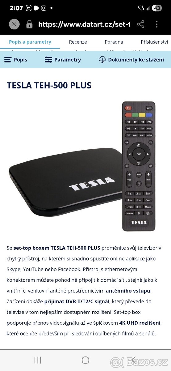 Televize Samsung 102cm + set-top box Tesla TEH-500 Plus - 11