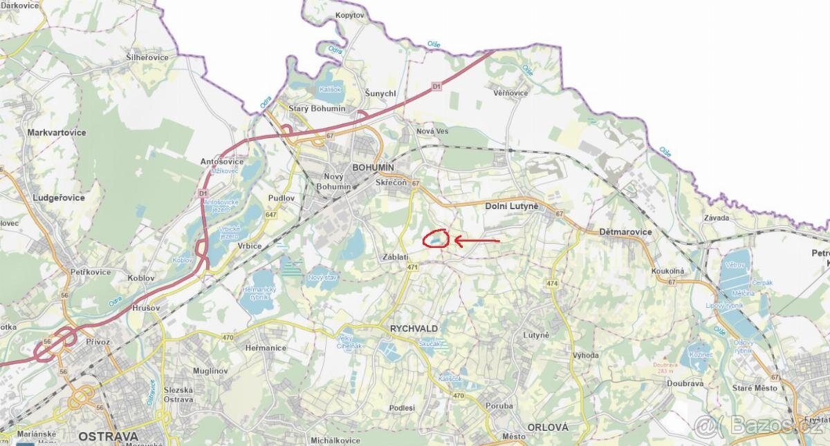 Prodám lesní pozemek v k.ú. Záblatí u Bohumína, p.č. 1454/28 - 11