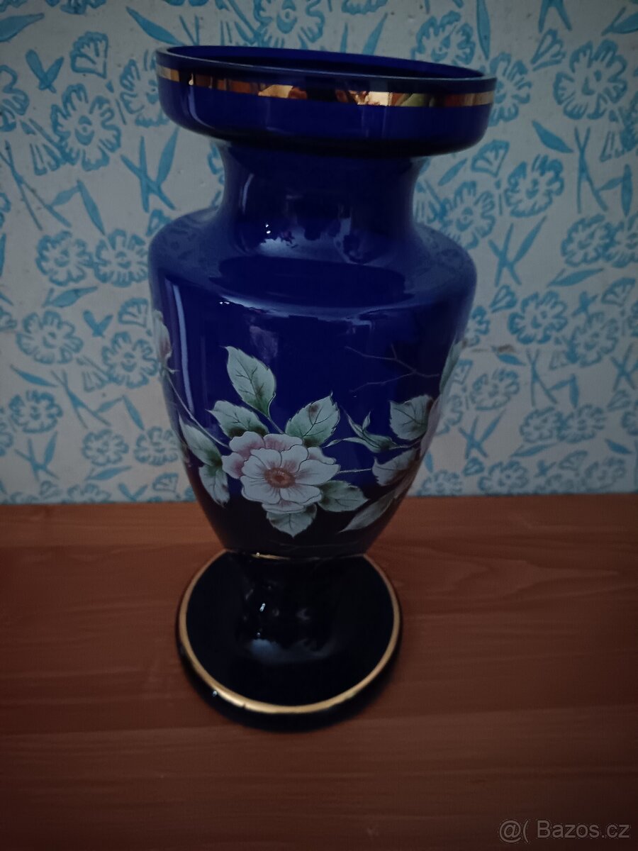 Prodám velkou modrou skleněnou vázu - 11