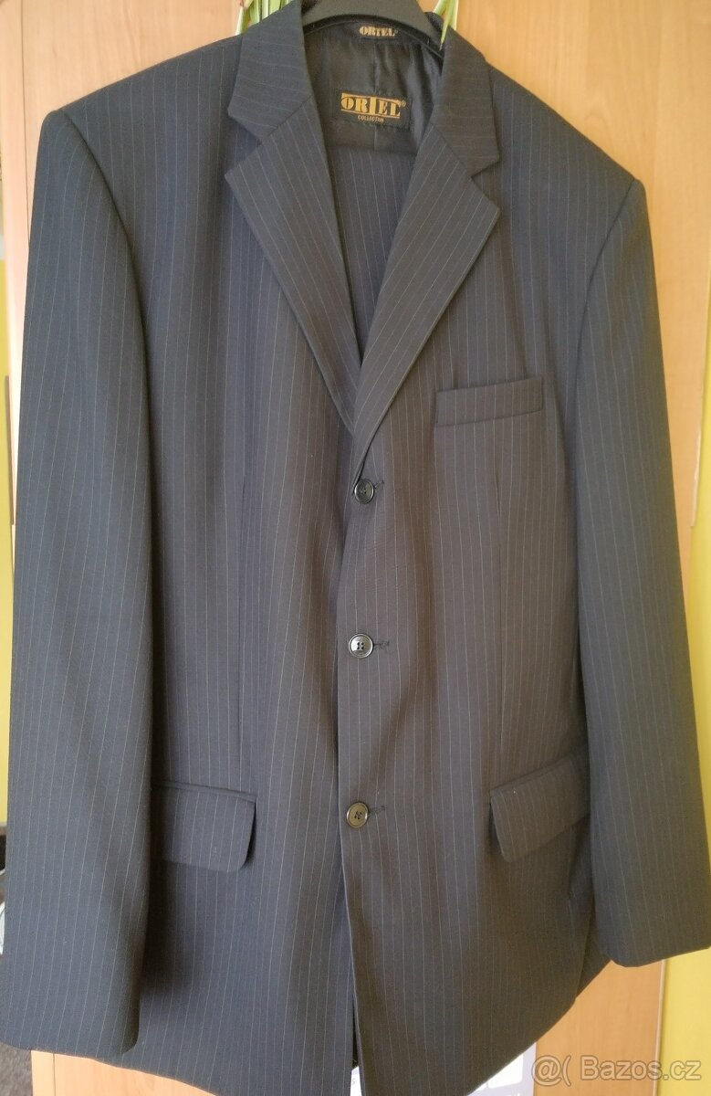 Pánský oblek černý s jemnými proužky - 11
