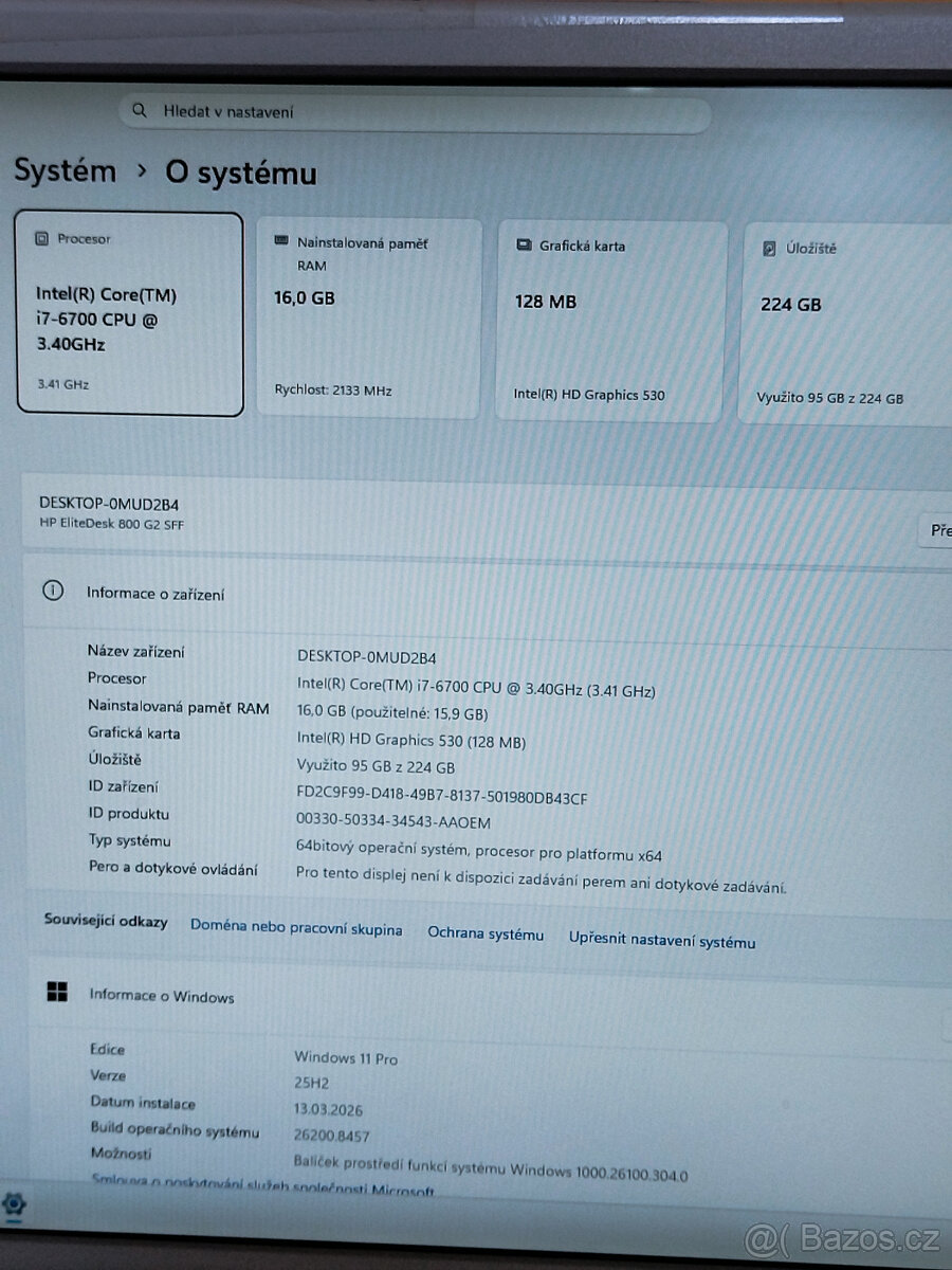 HP EliteDesk 800 G2 SFF, i7, 8 GB, 240 GB, Wind.11 - 11