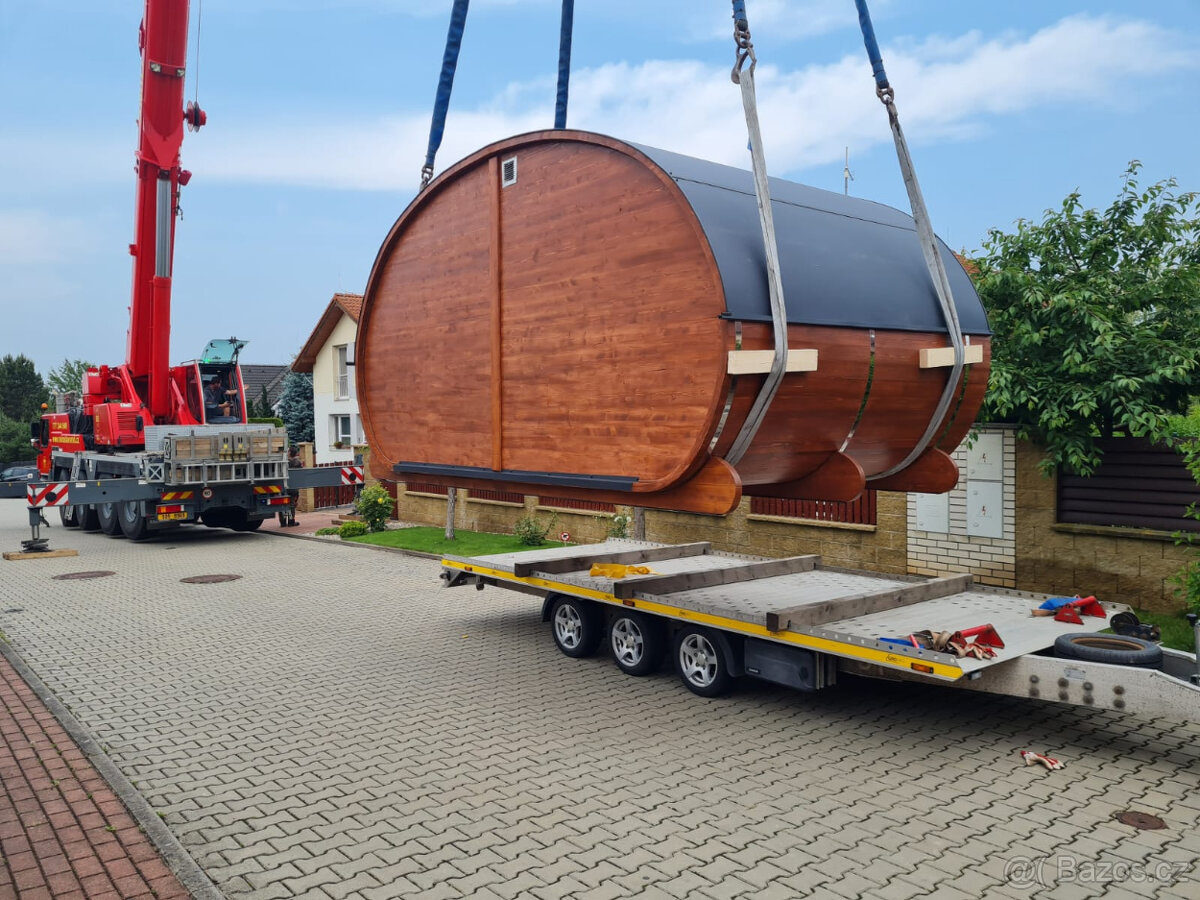 Venkovní finská oválná sauna s odpočívárnou - 11