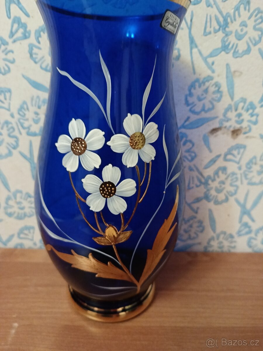 Modrá váza s kytkami bohemia krystal - 11