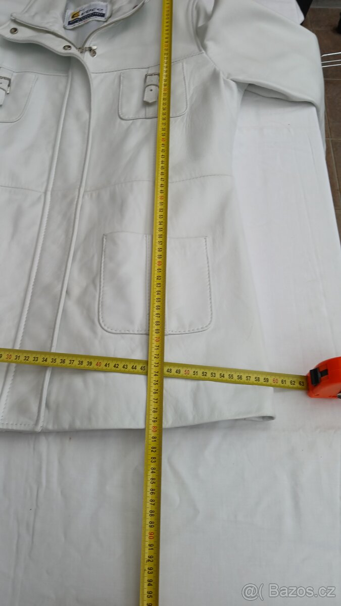 Kožená bílá elegantní delší dámská bunda Evoco vel.XL - 11