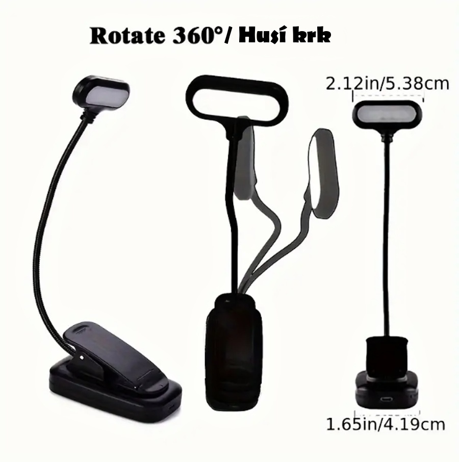 Mini LED stolní lampa na čtení (baterie) - černá - 11