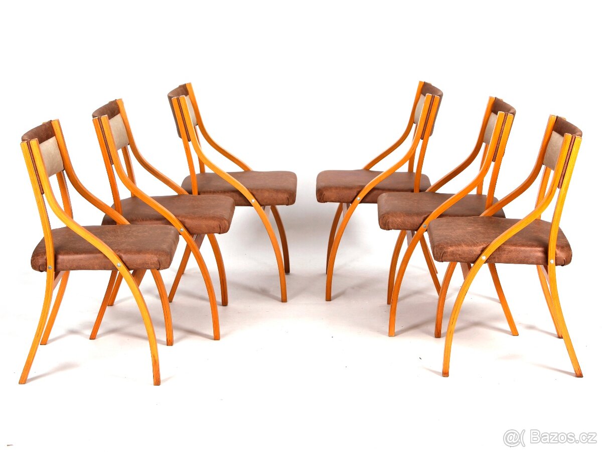 L. Volák,lamelové retro židle po celkové renovaci, 6 kusů. - 11