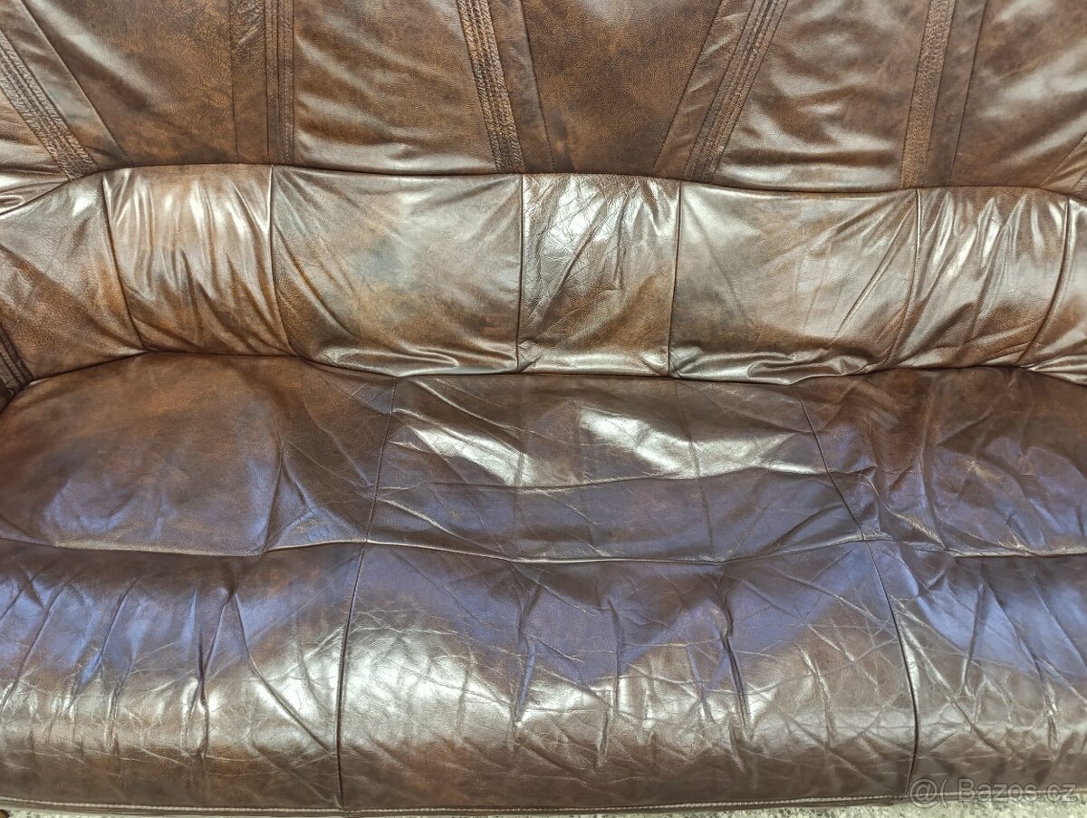 Rustikální kožená sedací souprava, 3 + 2 +1, masív - 11