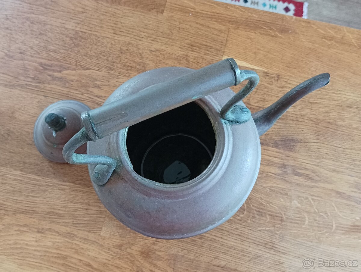 FRANCOUZSKÁ STAROŽITNÁ MOSAZNOMĚDĚNÁ KONVICE RUČNĚ VYROBENÁ - 11