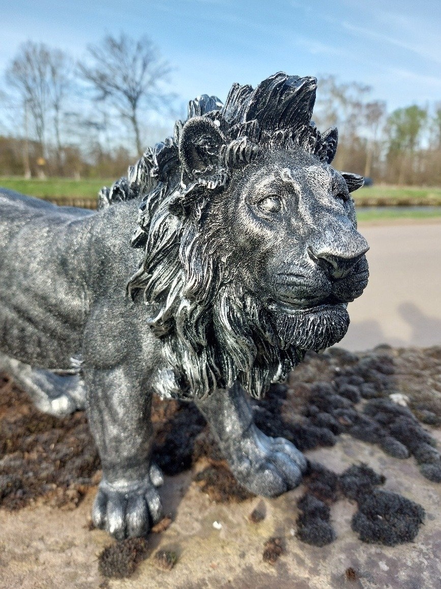 Socha stříbrného Lva Polyresin, 60cm - 11