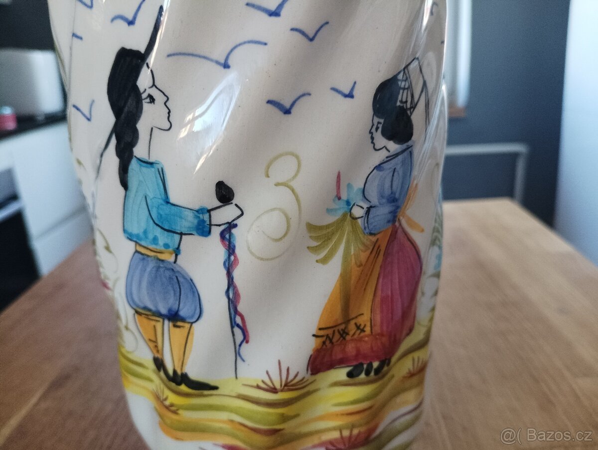 BRETAŇSKÁ FAJÁNS VÁZA QUIMPER RUČNĚ MALOVANÁ - 11