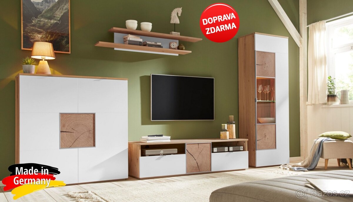 Komoda Parma - Divoký dub masiv / bílá matná MDF - 11