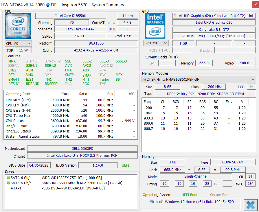 15.6" Dell 5570 i7, 8GB RAM, 128GB SSD + 1 TB HDD - 11