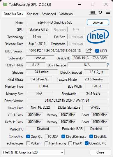 Lenovo IdeaPad 15.6 i7-6500U CPU @ 2.50GHz - 11