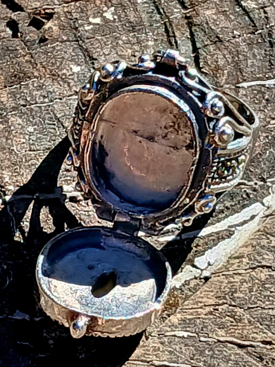 Stříbrný jedový prsten starožitný - 11