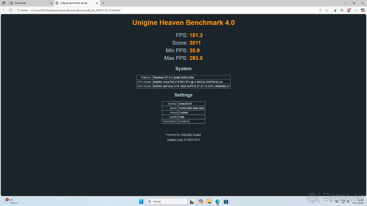 Herní PC - i7 8700 - GTX 1660 SUPER - 16GB RAM - 500GB SSD - 11