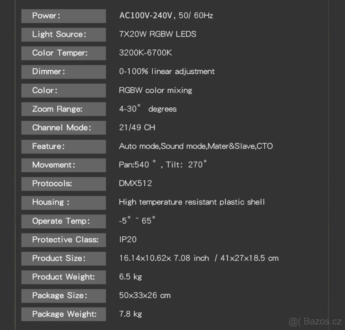 SHEHDS BeeEye 7x20W LED Beam & Wash Otočná hlava - 11