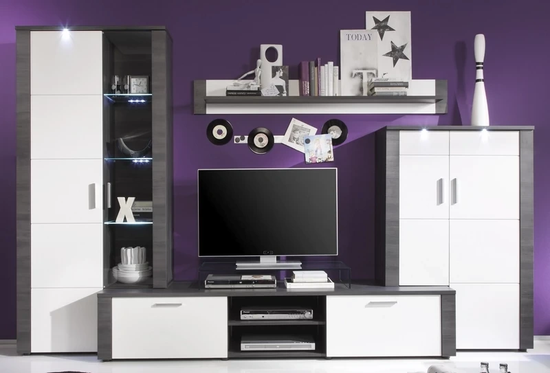 Obývací stěna - šedá / matná bílá - 11