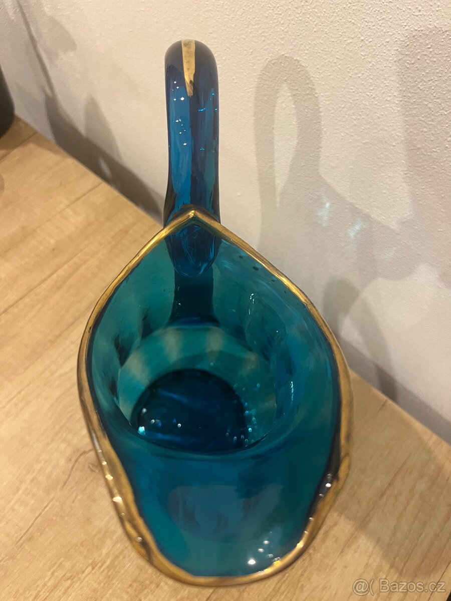 Starožitný modrý džbán s ruční malbou - 11