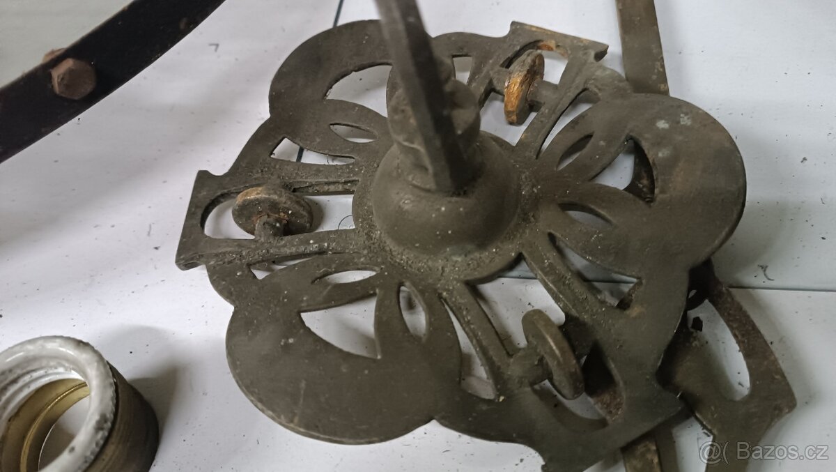 Lustr secesní mosazný , zajímavý širm - 11