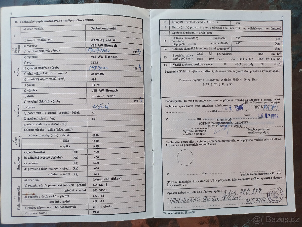 Prodám Wartburg 353 - 11