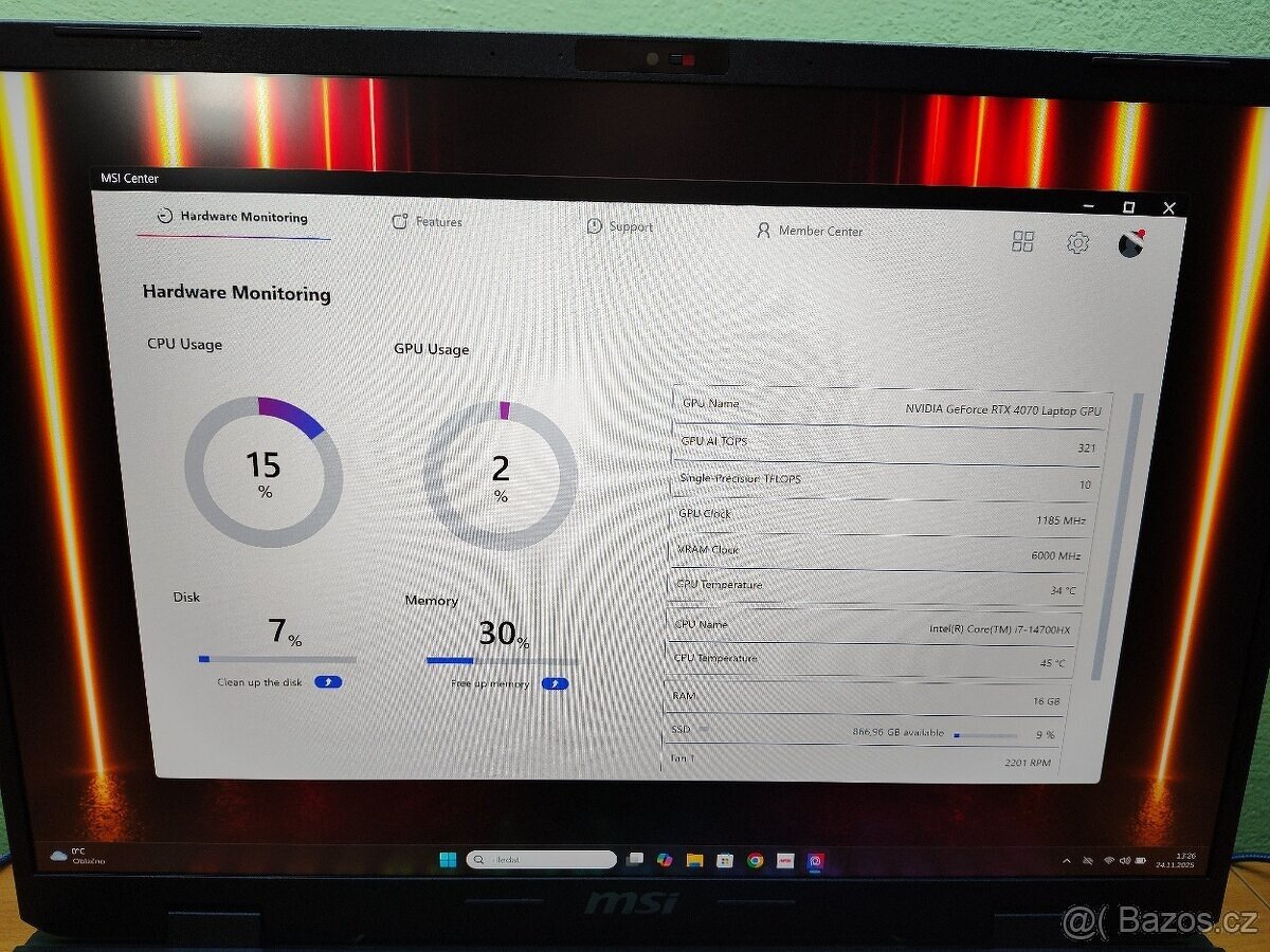 Nepoužitý 17" Sword,RTX-4070 Mux,i7-14th,QHD,1TB-ZÁRUKA-Top - 11