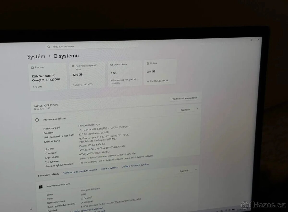 Herní notebook Acer Nitro 5 RTX 3070 Ti - 11