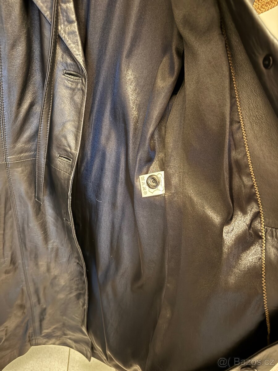 Dlouhá retro kožená bunda / trenčkot / leather coat - 11