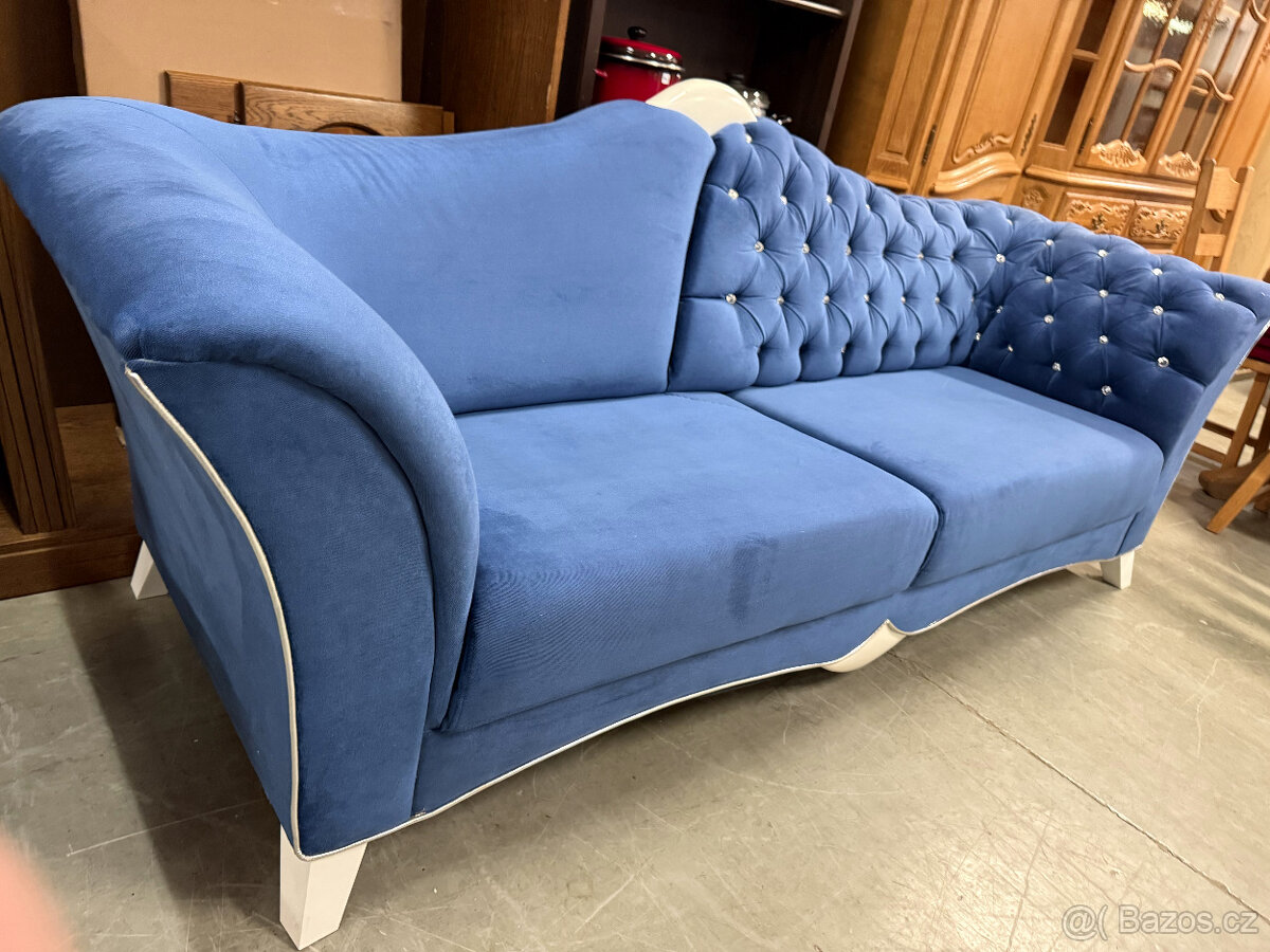 Modrá souprava 3+1+1 v Glamour Miladi stylu - 11