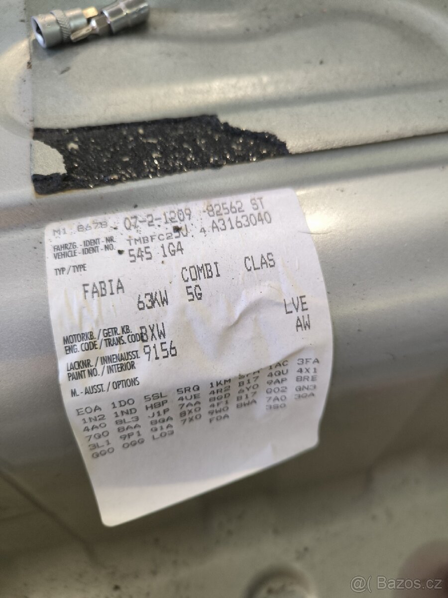 Náhradní díly ze Škoda fabia 2 , 1.4 63kw, 9156 , 2008 - 11