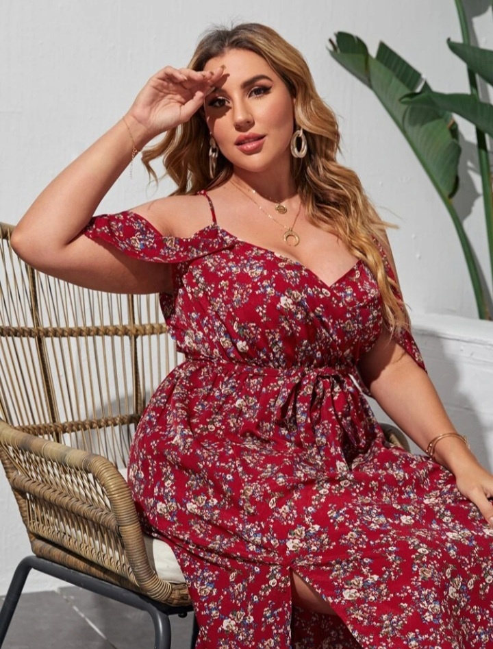 Shein vínové květinové dlouhé šaty s páskem - NOVÉ - 11