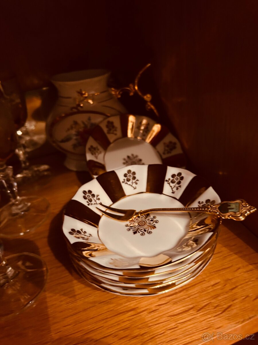 Porcelán sošky sklenice broušené sklo - 11