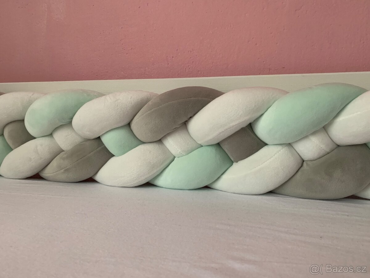 Nový zaplétaný mantinel cop ze 4 pramenů do dětské postýlky - 11