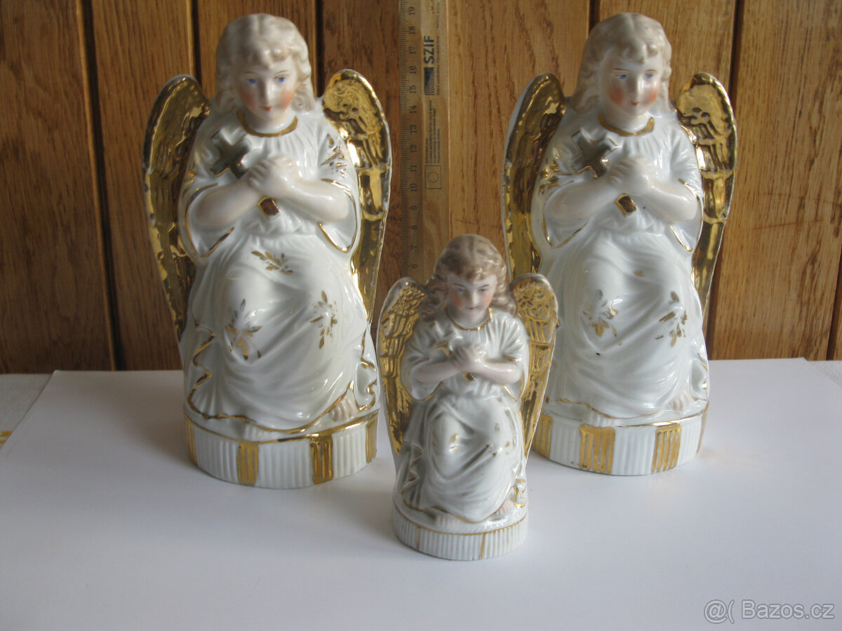 Starožitné malé sošky, starožitný popelník,mísky,anděl 3x - 11