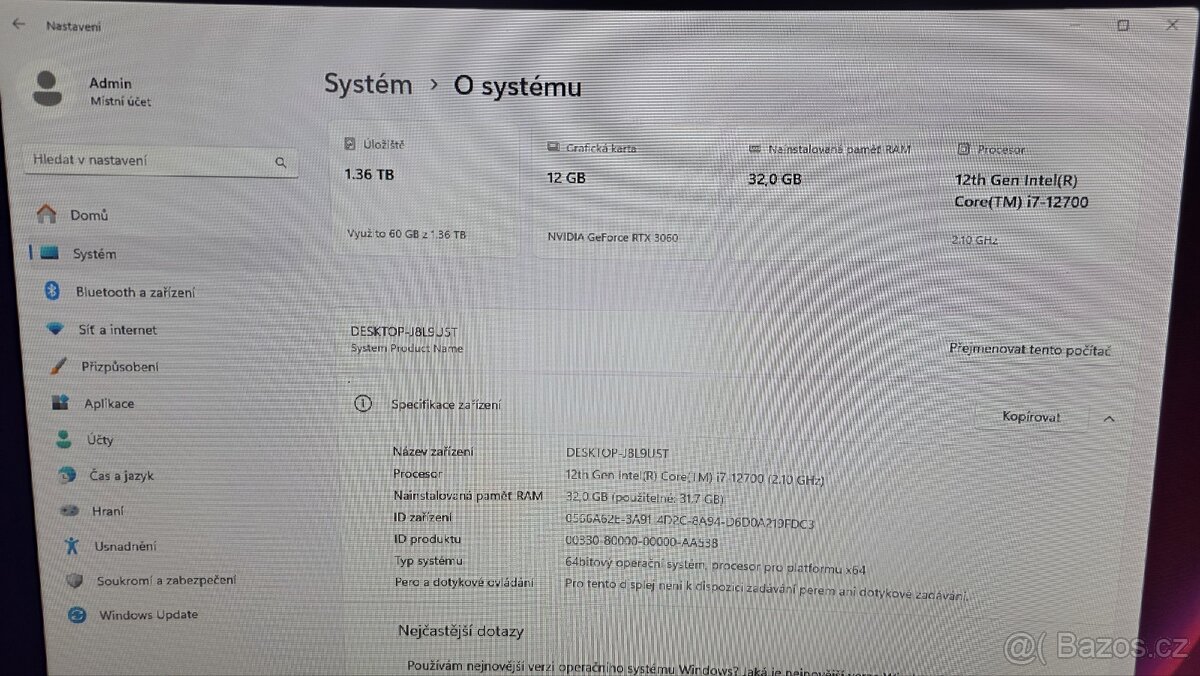 Herní PC I7-12700/RAM 32GB/RTX3060-12GB/HDD 4TB+1,5TB - 11