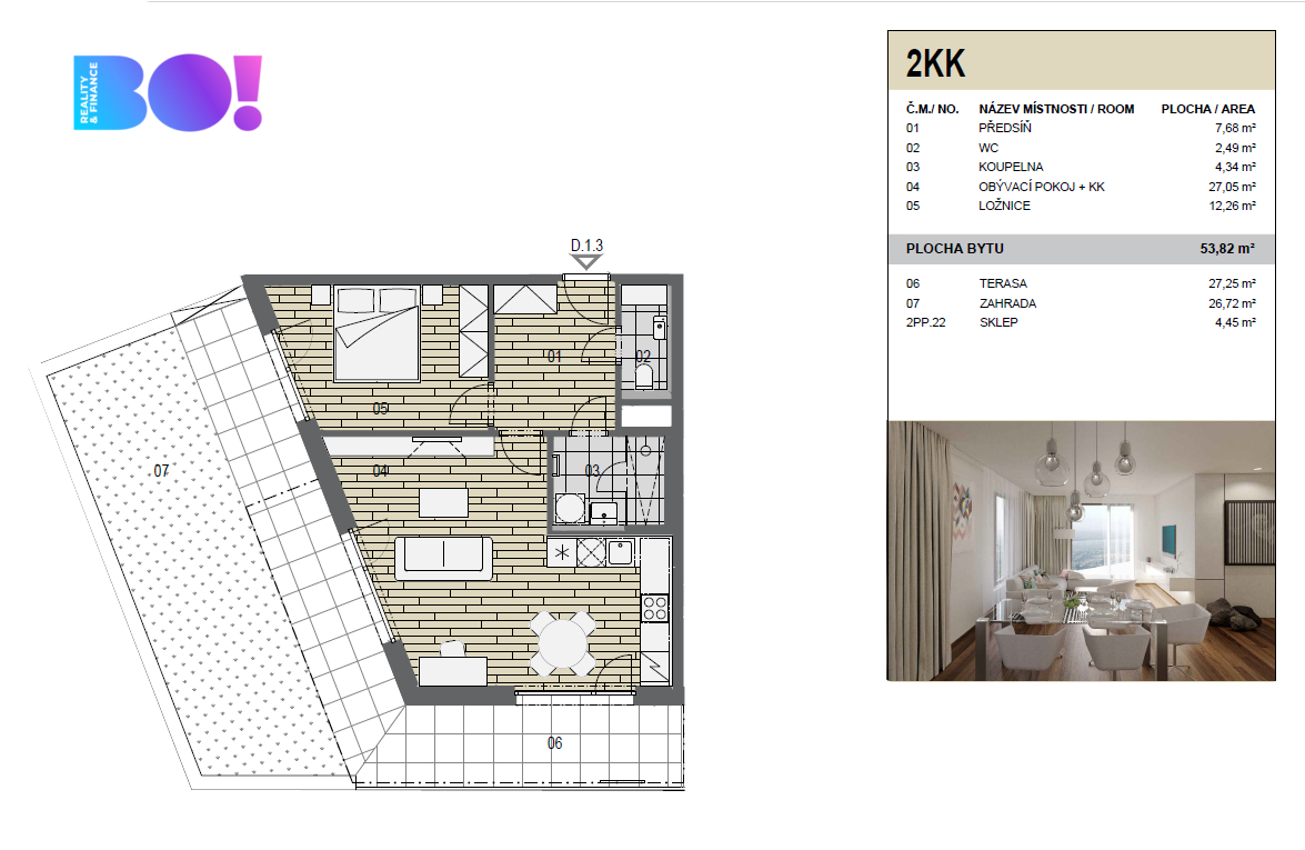 Pronájem bytu 2+kk, 54 m² s parkovacím místem, terasou a zah - 11
