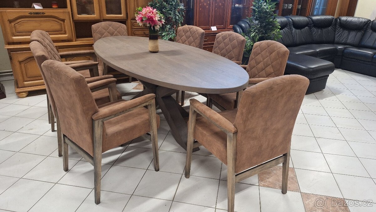 Oválný jídelní stůl + 8 křesel - 11