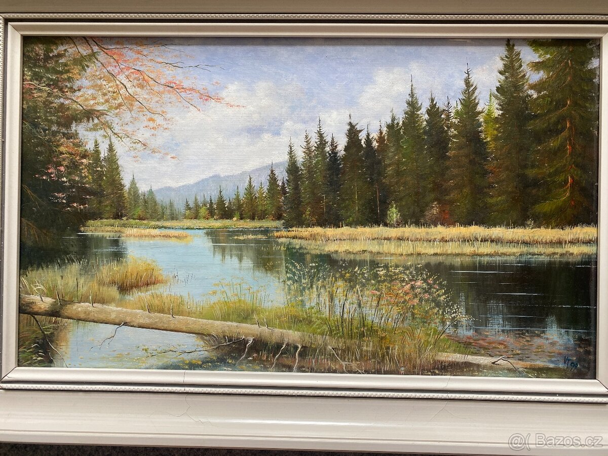 obraz starý obraz olejomalba krajinka obraz Šumava - 11