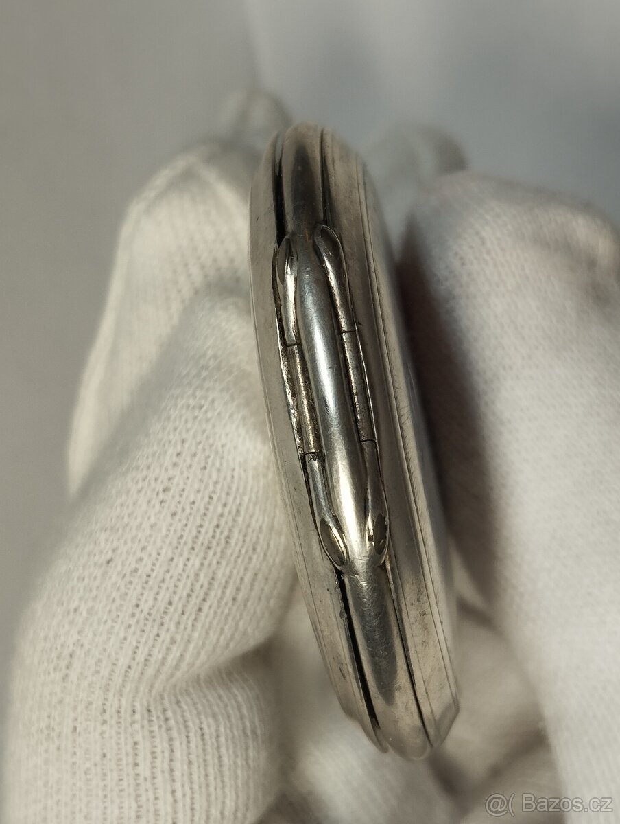 Staré tříplášťové celostříbrné kapesní hodinky, MEDAILE - 11