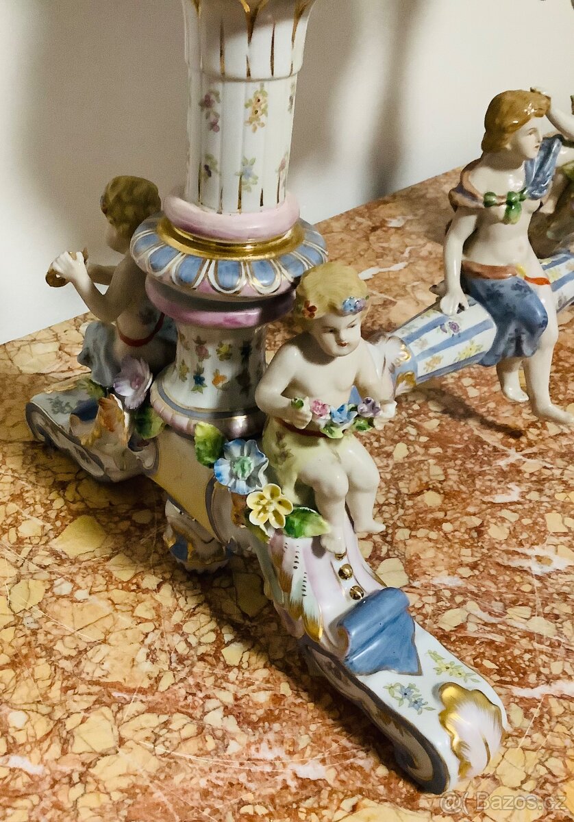 Staré porcelánové stolní zrcadlo Německo - 11